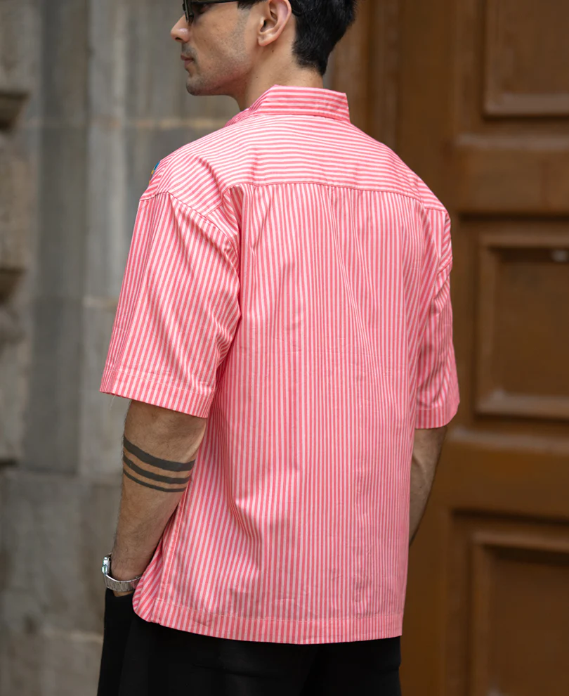 Pink Summer Print Stripe Shirt 100% Cotton - Image 5