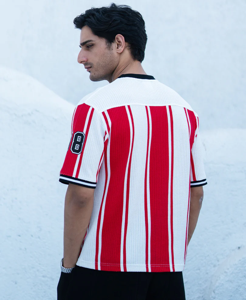 Red Printed Stripe Graphic T-Shirt - Image 5