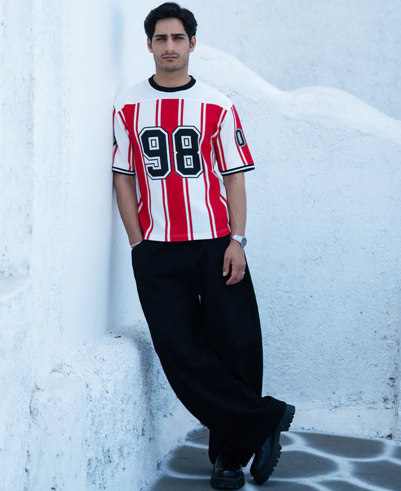 Red Printed Stripe Graphic T-Shirt - Image 6