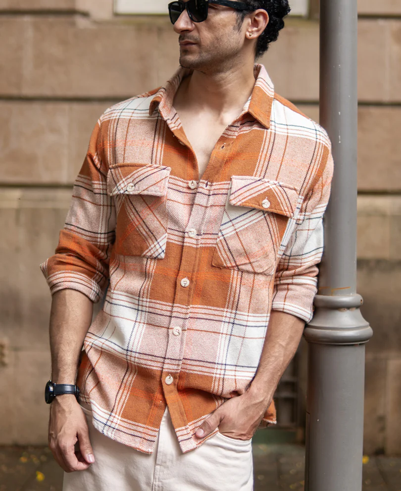 Rust Structured Checked Shirt - Image 2