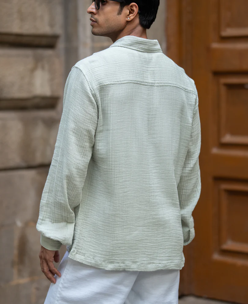 Sage Green Embroidered Shirt 100% Cotton - Image 5