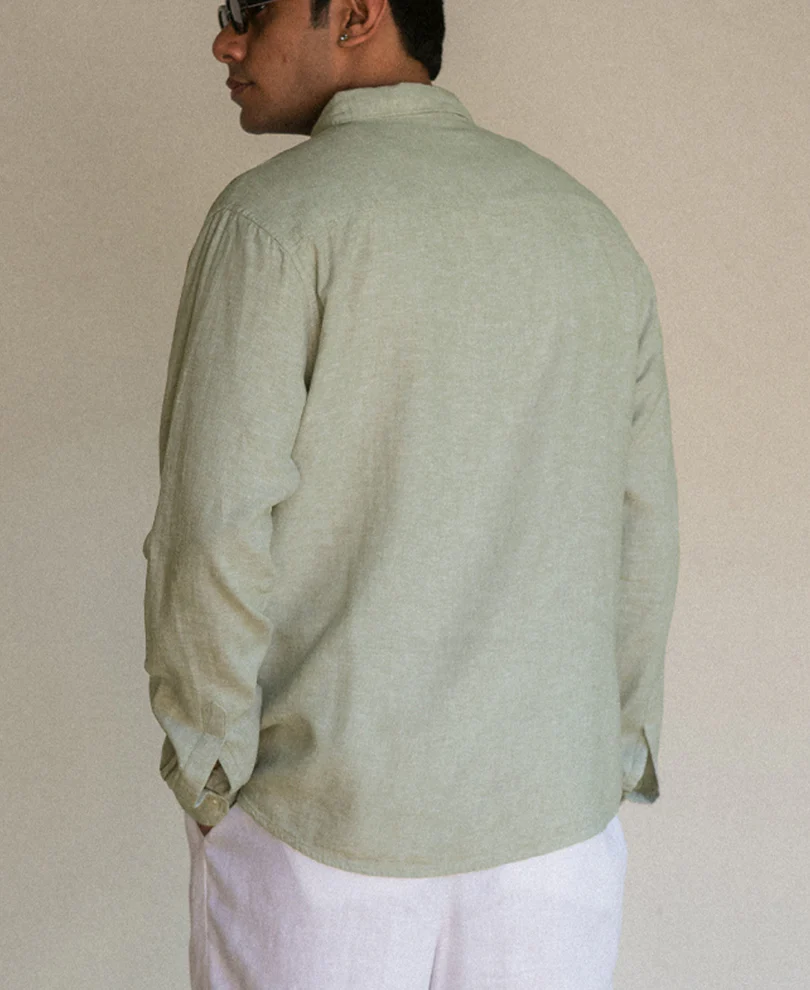 Sage Linen Blend Crochet Shirt - Image 6