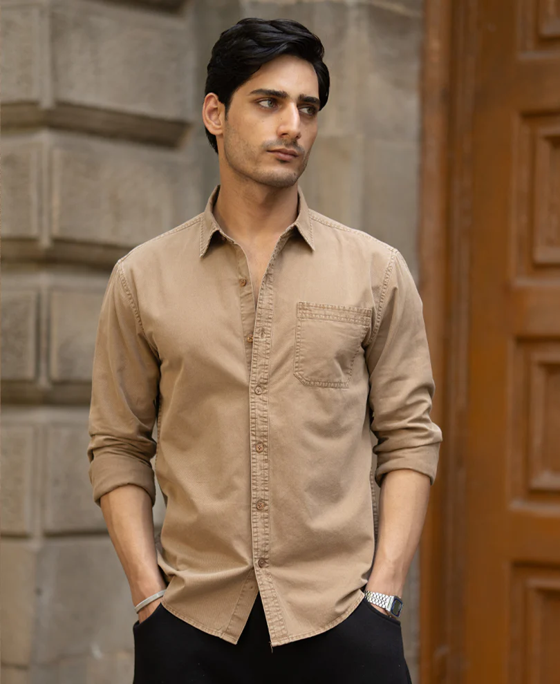 Tan Washed Cotton Shirt - Image 2