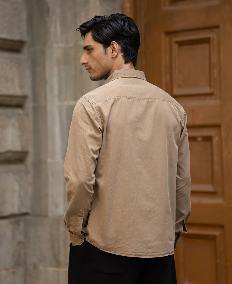 Tan Washed Cotton Shirt - Image 5