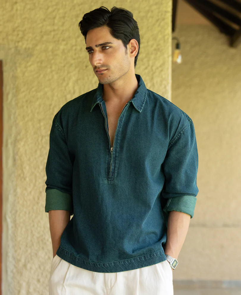Teal Blue Tinted Zipper Shirt - Image 2