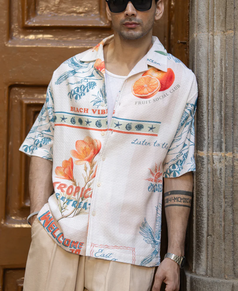Tropical Print Structured Shirt 100% Cotton