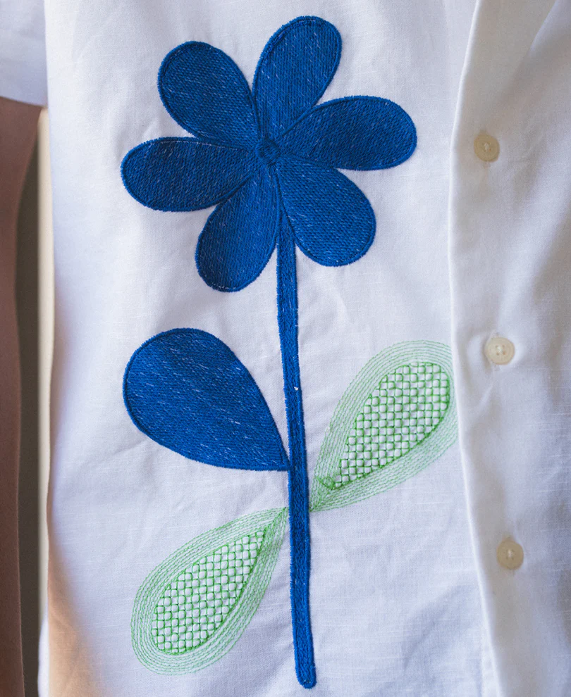 White Floral Embroidery Shirt - Image 3
