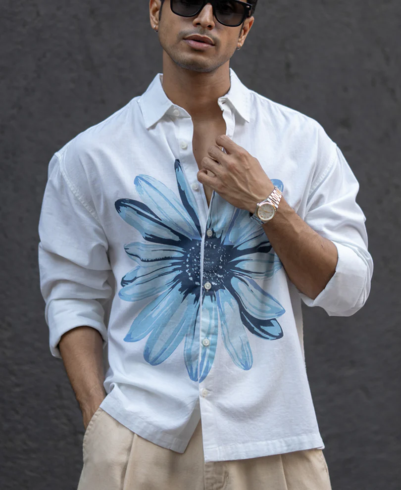 White Printed Boxy Lightweight Shirt 100% Cotton - Image 3