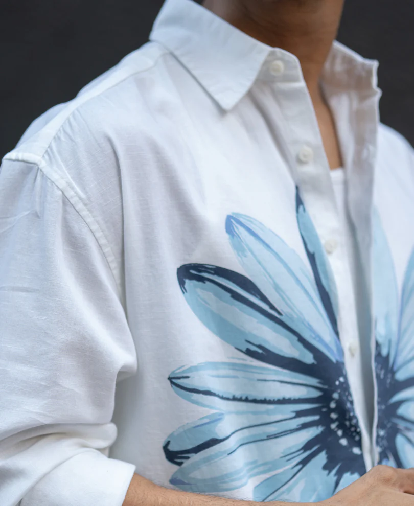 White Printed Boxy Lightweight Shirt 100% Cotton - Image 4