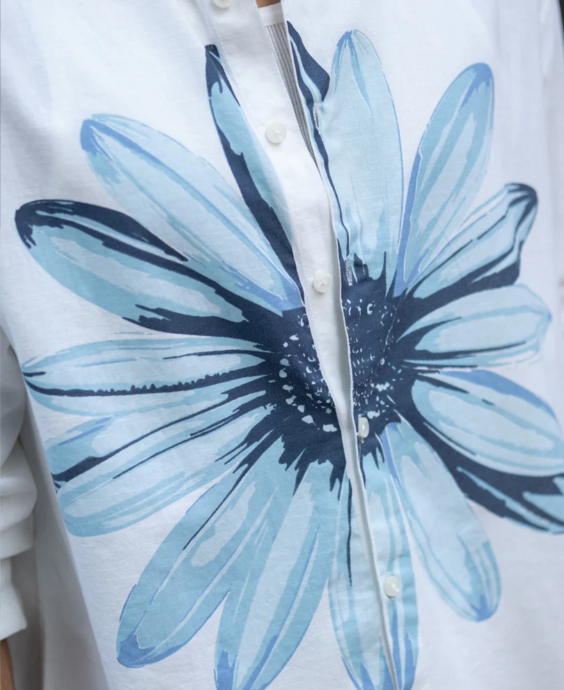 White Printed Boxy Lightweight Shirt 100% Cotton - Image 5