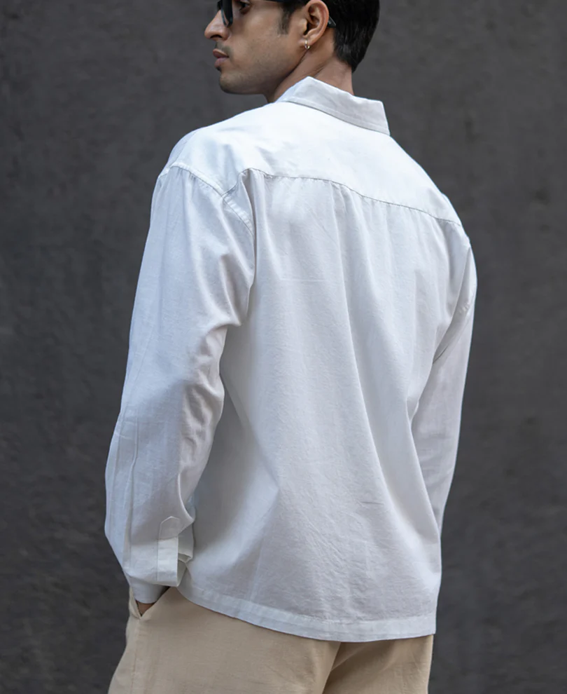White Printed Boxy Lightweight Shirt 100% Cotton - Image 6