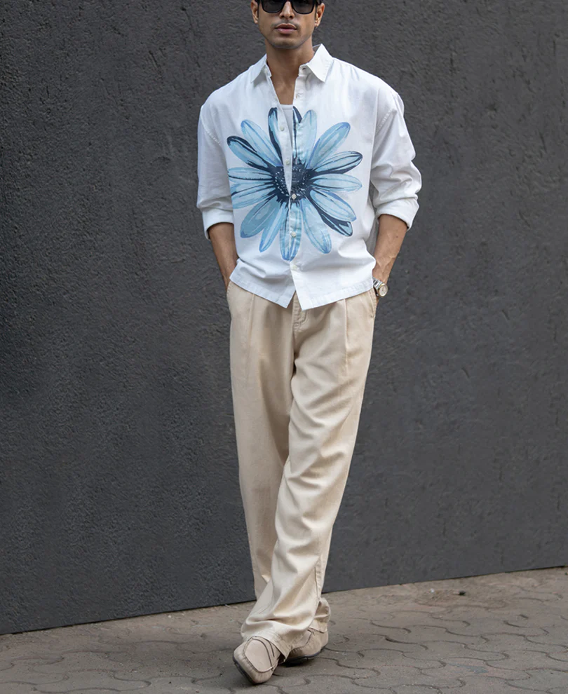 White Printed Boxy Lightweight Shirt 100% Cotton - Image 7