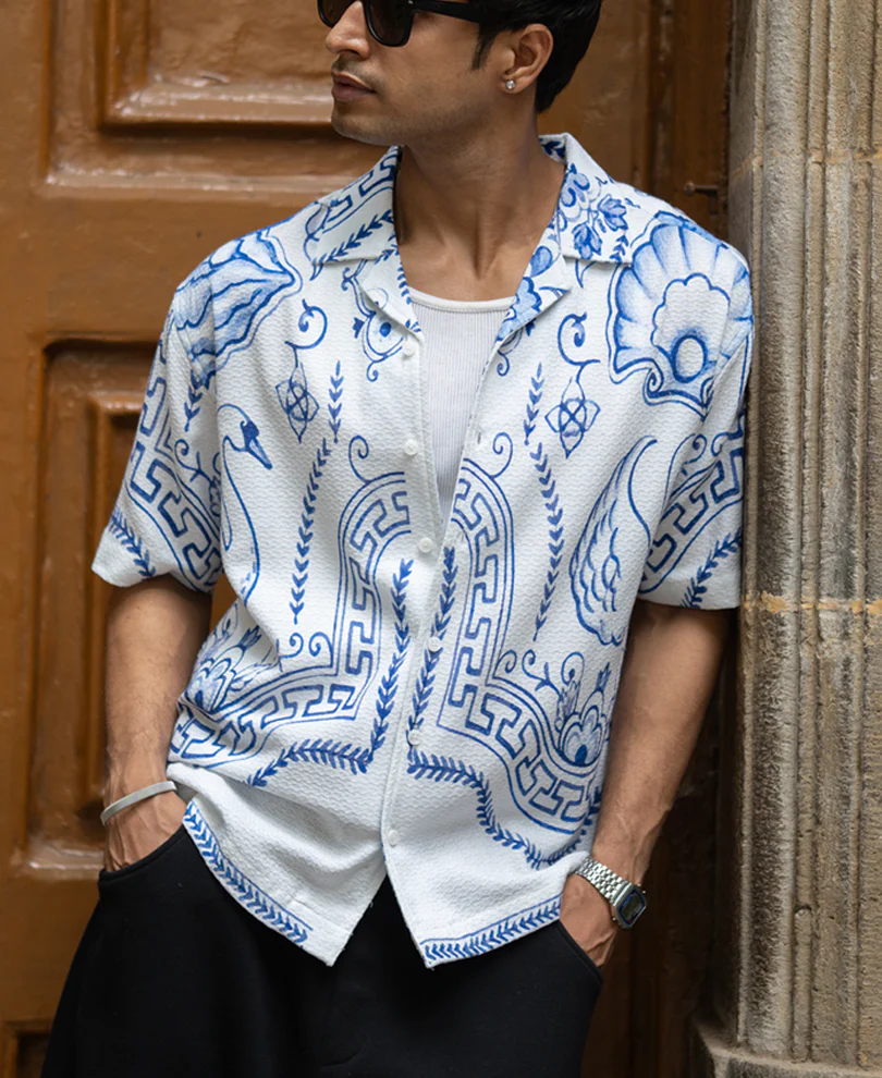 White Printed Structured Shirt 100% Cotton