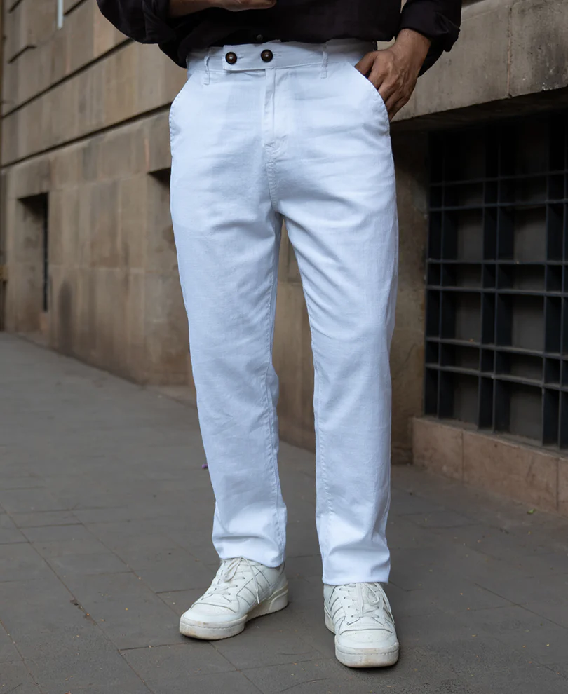 White Regular Fit Cotton Pants - Image 2