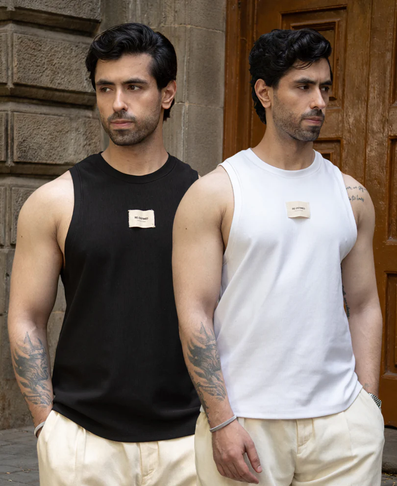 White Ribbed Vest With Patch - Image 2