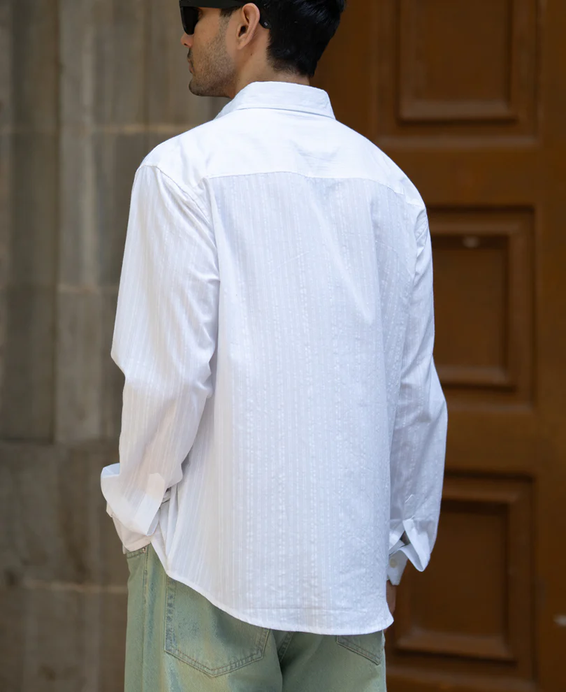 White Seersucker Printed Shirt 100% Cotton - Image 6