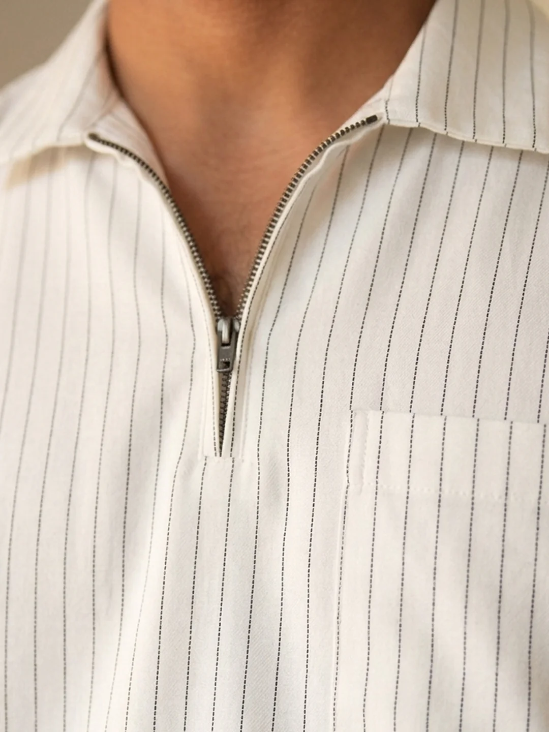 White Striped Zipper Shirt - Image 3