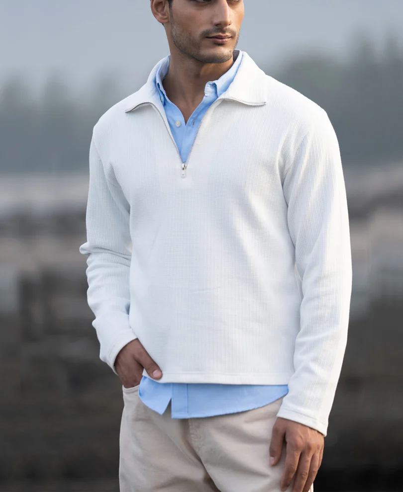 White Structure Zipper T-Shirt - Image 2