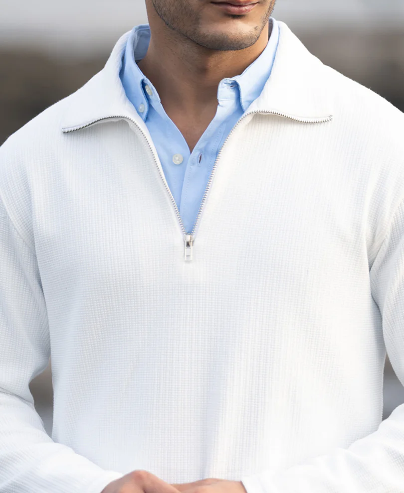 White Structure Zipper T-Shirt - Image 4