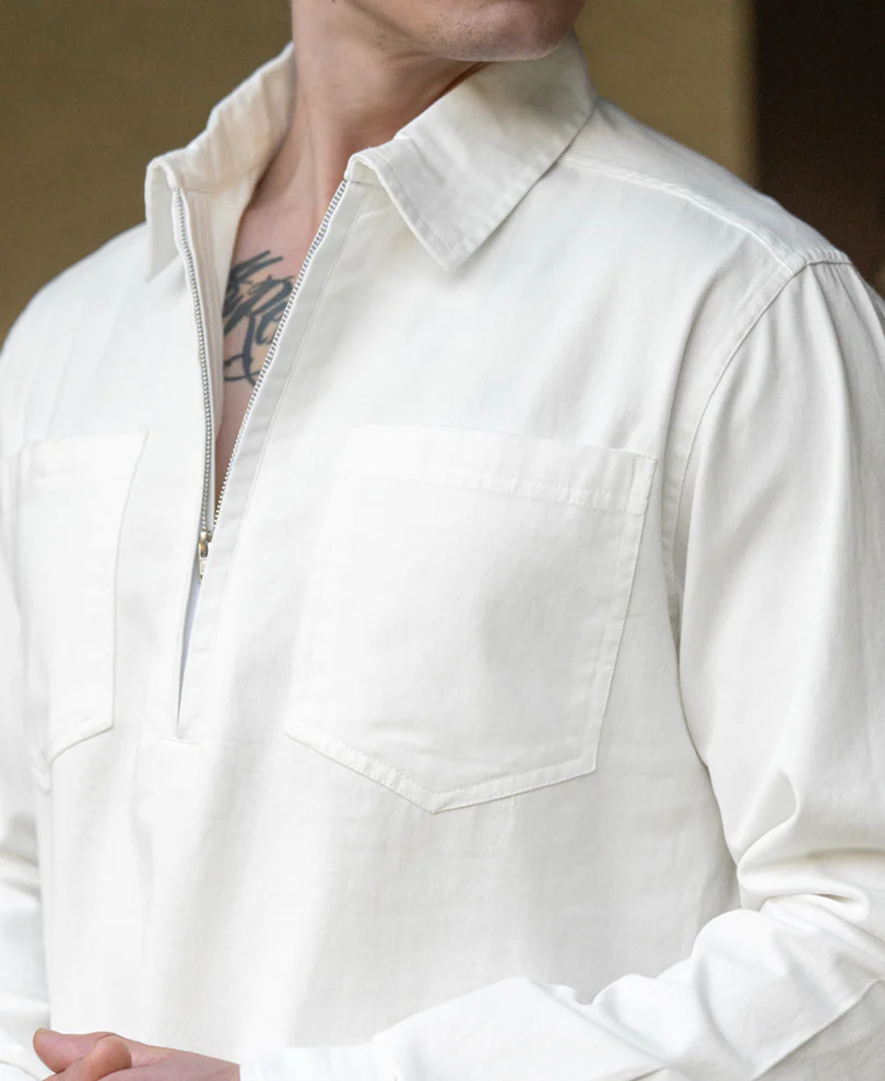 White Structured Zipper Shirt 100% Cotton - Image 4