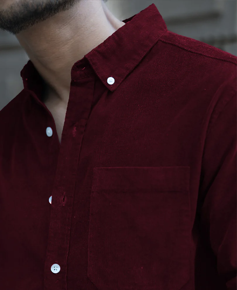 Wine Corduroy Regular Fit Full Sleeves Shirt 100% Cotton - Image 3