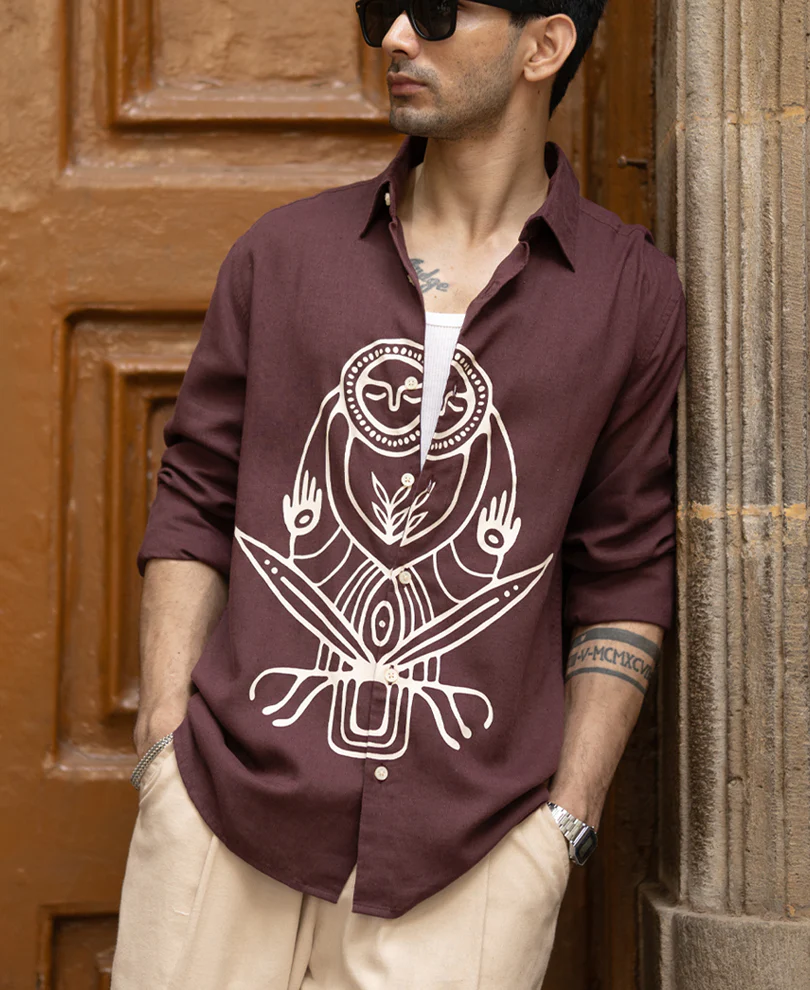 Wine Printed Linen Shirt - Image 2
