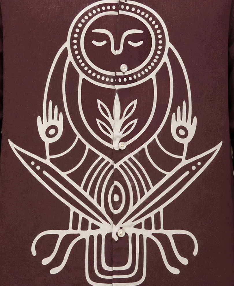 Wine Printed Linen Shirt - Image 3
