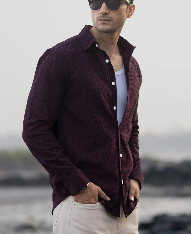 Wine Structured Striped Shirt