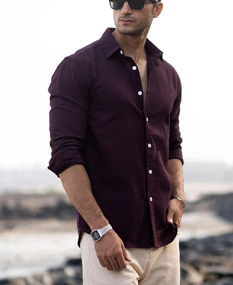 Wine Structured Striped Shirt - Image 3