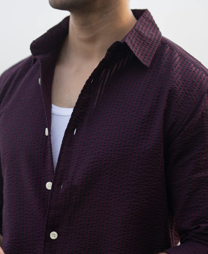 Wine Structured Striped Shirt - Image 4